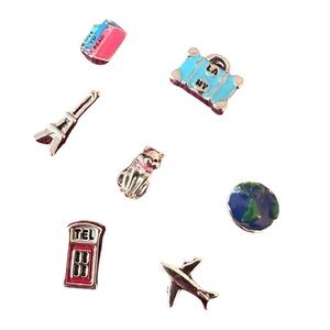 Origami Owl charms books suitcase orb plane cat Eiffel Tower London phone booth